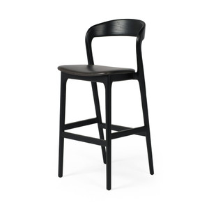 Amare Black Leather Seat Solid Wood Bar Stool