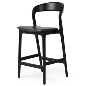 Amare Black Leather Seat Solid Wood Counter Stool