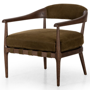 Dane Moss Green Nubuck Leather Modern Accent Chair