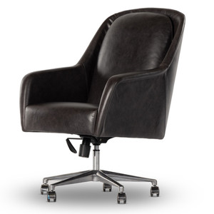 Verne Black Leather Upholstered Office Desk Chair
