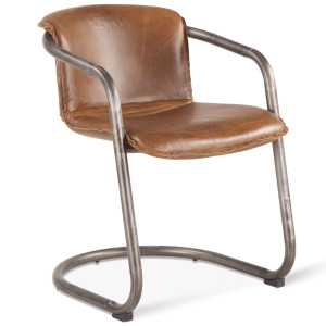 Industrial Loft Metal and Leather Dining Chair in Chestnut