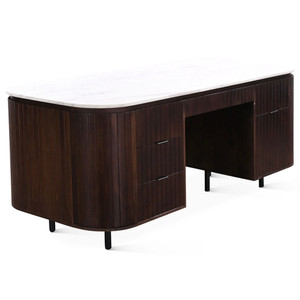 Athena 72" Executive Desk with Travertine Top and Aged Mahogany