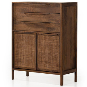 Sydney Brown Mango Woven Cane Tall Chest Of Drawers
