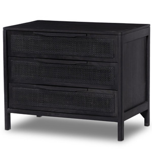 Sydney Black Wash Mango Woven Cane Large Nightstands-Black