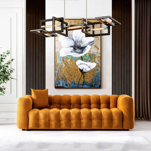 Eden Modern Tufted Chesterfield Boucle Fabric Sofa - Orange - 90"