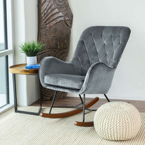 Hannah Mid Century Modern Rocking Chair In Dark Grey - 28"