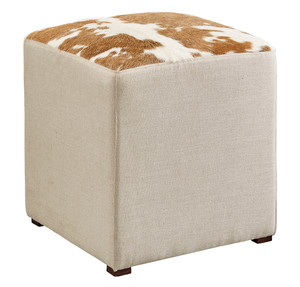 Austin Hide Top & Linen Sqaure Ottoman 17"