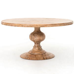 60" Round Pedestal Dining Table-Whitewash