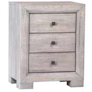 Andre Solid Acacia Wood 3 Drawer Nightstand in Gray wash