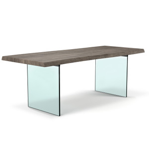 Brooks Dining Table Glass Base 40" x 92" Sandblasted Grey Top - Clear Glass Base