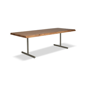Brooks Dining Table T Base 40" x 79" Teak Top - Pewter Base