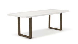 Brooks Dining Table U Base 40" x 116" White Wash Top - Brass Base