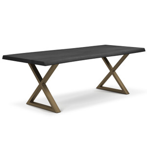 Brooks Dining Table X Base 40" x 116" Ebonized Top - Brass Base