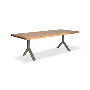Brooks Dining Table Y Base 40" x 116" Teak Top - Pewter Base