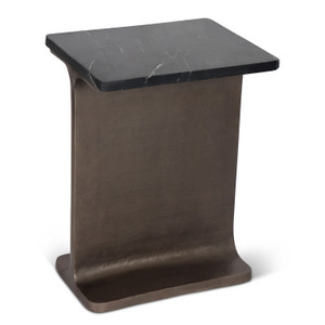 Marbelle I Beam Marble Side Table - Fantasy Black/Bronze Finish