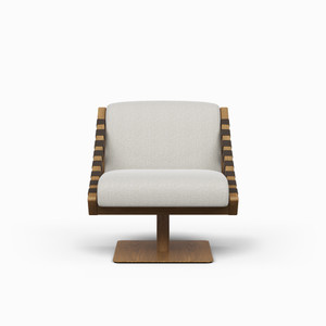 Modern Brazilian Girona Swivel Chair Nozes Frame Harvest Natural Seat - Dark Brown Leather Straps