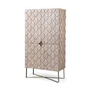 Excelsior Light Brown Wood Gold Iron Base Storage Cabinet
