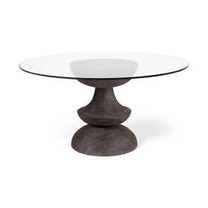 Crossman Dark Brown/Gray Solid Wood Base W/ Round Glass Top Dining Table