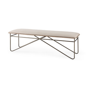 Camille Cream Fabric Seat W/ Metal Frame Bench