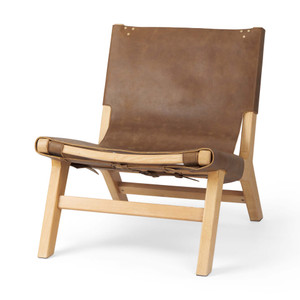 Elodie Brown Leather W/Natural Beech Wood Frame Accent Chair
