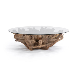 Willow Teak Root/Glass Round Coffee Table