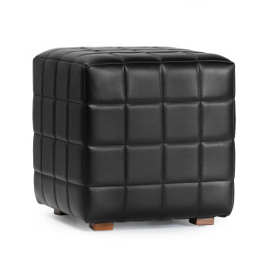 Carlo Leather Square Ottoman - Jet Black