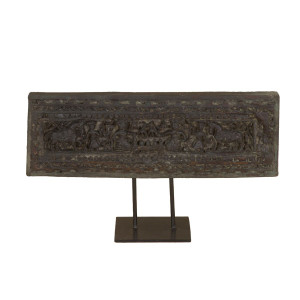 20" Carved Wood Panel on Iron Stand