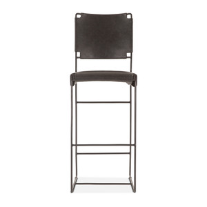 New York 18" Bar Chair in Black Buffalo Leather and Iron