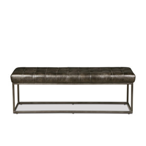 New York 54" Bench in Black Leather and Iron