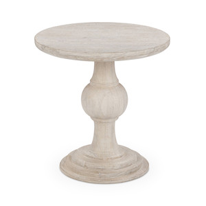 Luna Whitewash Solid Wood Round Pedestal End Table 24"