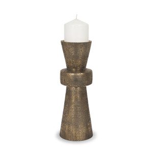 Odilia Large Textured Antiqued Gold Metal Geometric Pillar Candle Holder