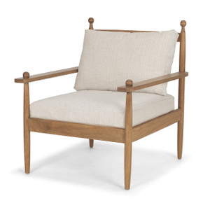 Danni Beige Fabric Beach Wood Framed Accent Lounge Chair