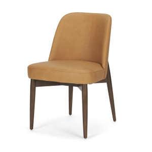 Abbie Slope Curved Back Tan Leather Dining Side Chair