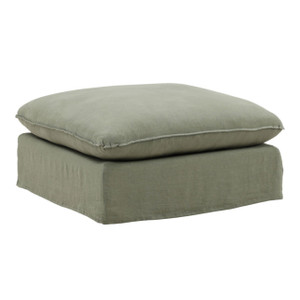 Cloud Green Linen Upholstered Slipcovered Ottoman 36"