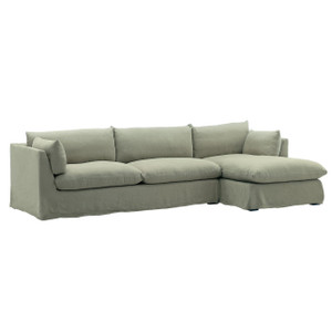 Lounge Green Linen Slipcovered 2-Piece Sectional Sofa 123"-RAF