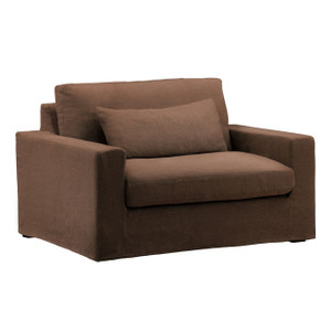 Luna Brown Linen Slipcovered Track Arm Chair and Half 49"