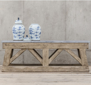 French Antique Stone + Reclaimed Wood Console Table