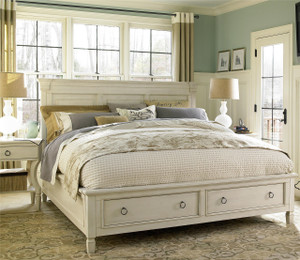 Country-Chic Wood King Size White Storage Bed