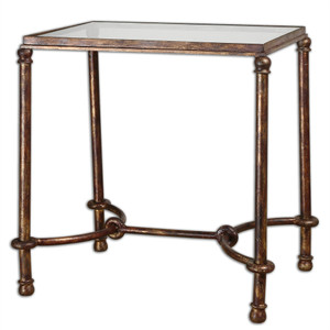 Warring Antiqued Bronze Metal + Glass End Table