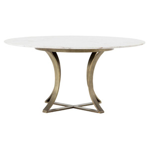 Gage White Marble & Antique Brass Leg Round Dining Table 60"