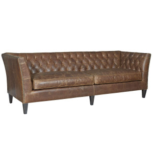 Duncan Chestnut Tufted Leather Sofa 98"