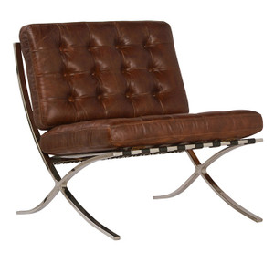 Barcelona Antiqued Brown Leather Lounge Chair