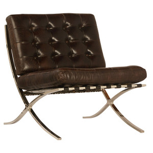 Barcelona Antiqued Dark Brown Leather Lounge Chair