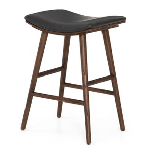 Saddle Mid-Century Black Leather Counter Stool