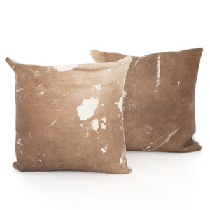 Modern Warm Brown Cowhide Pillows, Set Of 2