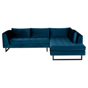 Janis Blue Velvet Tufted Sectional Sofa 105"