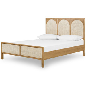 Allegra Woven Cane Queen Size Oak Wood Platform Bed