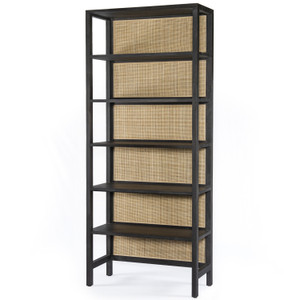 Caprice Black Wash Mango Woven Cane Back 5-Tier Large Bookshelf