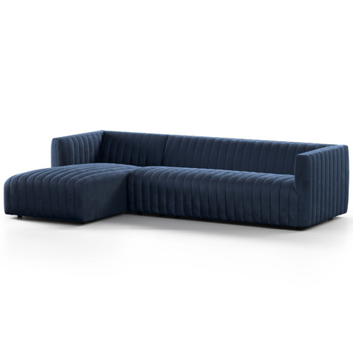 Augustine Channel Tufted Navy 2 Piece Sectional LAF Chaise 105"