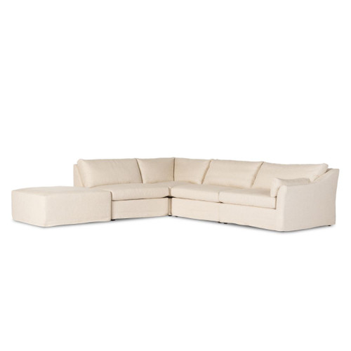 Delray Oatmeal Upholstered 5-PC RAF Slipcover Sectional